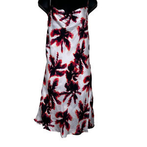 Area Stars Mini Slip Dress Women's Large White Pink Palm Print Spaghetti Strap